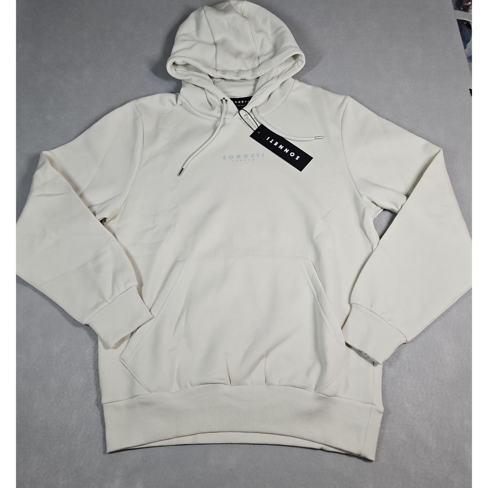 Sonneti London Mens Cream Logo Graphic Pullover Hoodie Size Small NWT